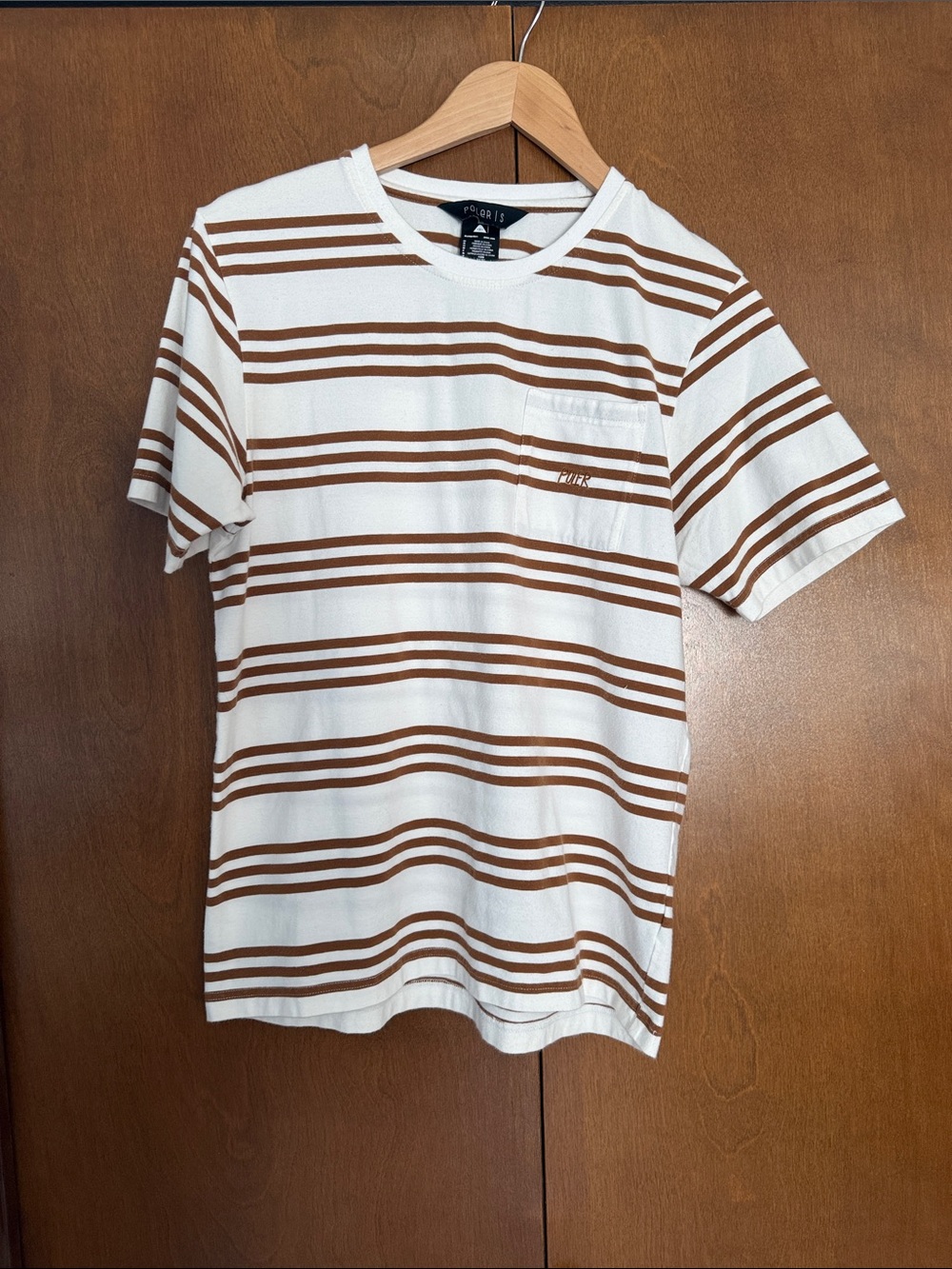 Poler White & Brown Striped Pocket Tee